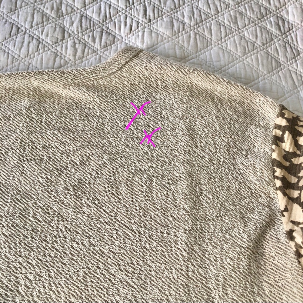 BiBi Neutral Beige Henley with Patterned Taupe Sleeves - Picture 9 of 12
